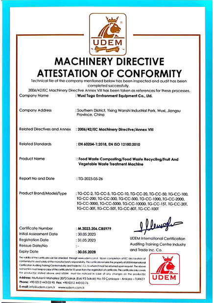 CHINA WuXi TOGO Environment Equipment Co., Ltd. zertifizierungen